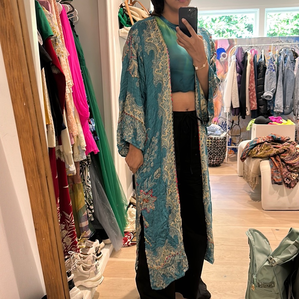 Blue thick stitch duster